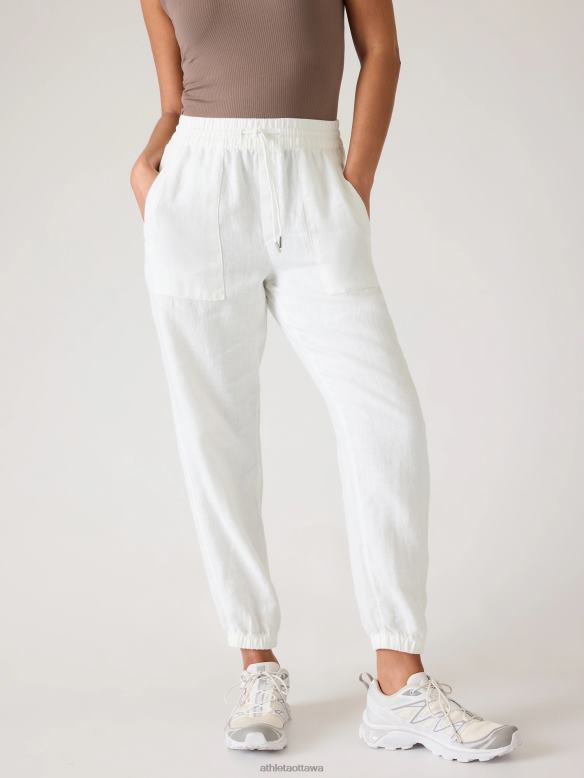 Athleta Retreat Linen Jogger Women Calla Lily Clothing VHFL213