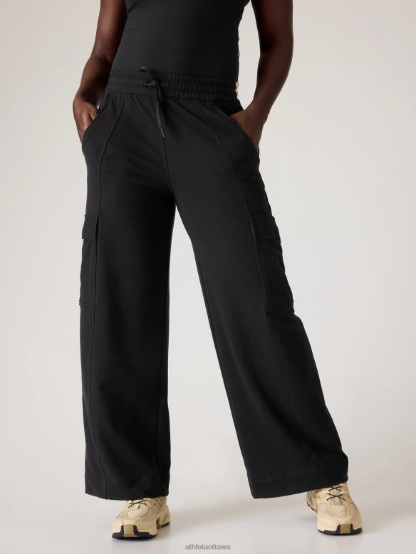 Athleta Retroterry Wide Leg Cargo Pant Women Black Clothing VHFL267