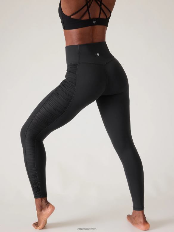 Athleta Salutation Stash Ruched Mesh Tight Women Black Clothing VHFL262