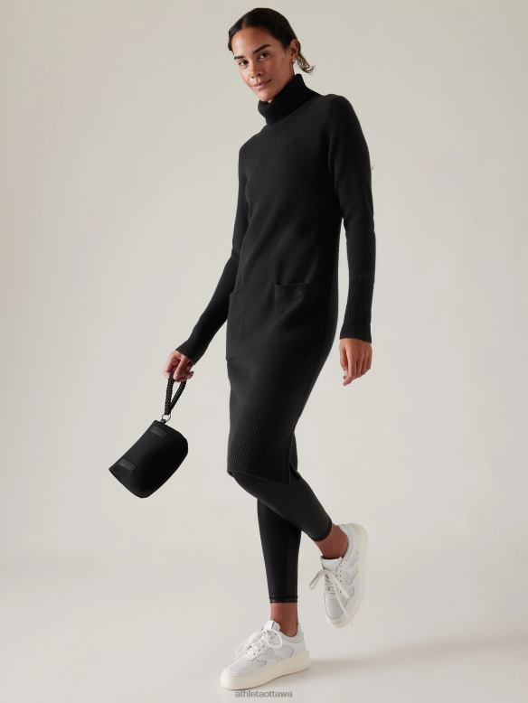 Athleta Alpine Turtleneck Sweater Dress Women Black Clothing VHFL2401