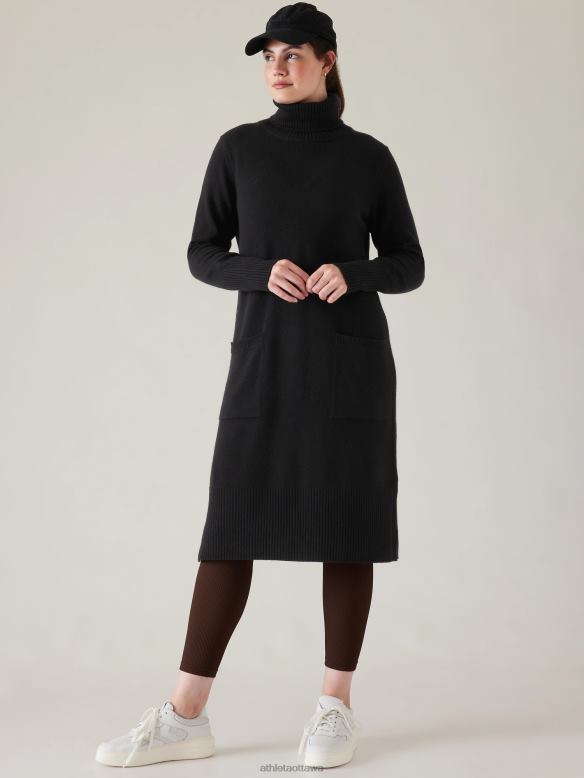 Athleta Alpine Turtleneck Sweater Dress Women Black Clothing VHFL2401