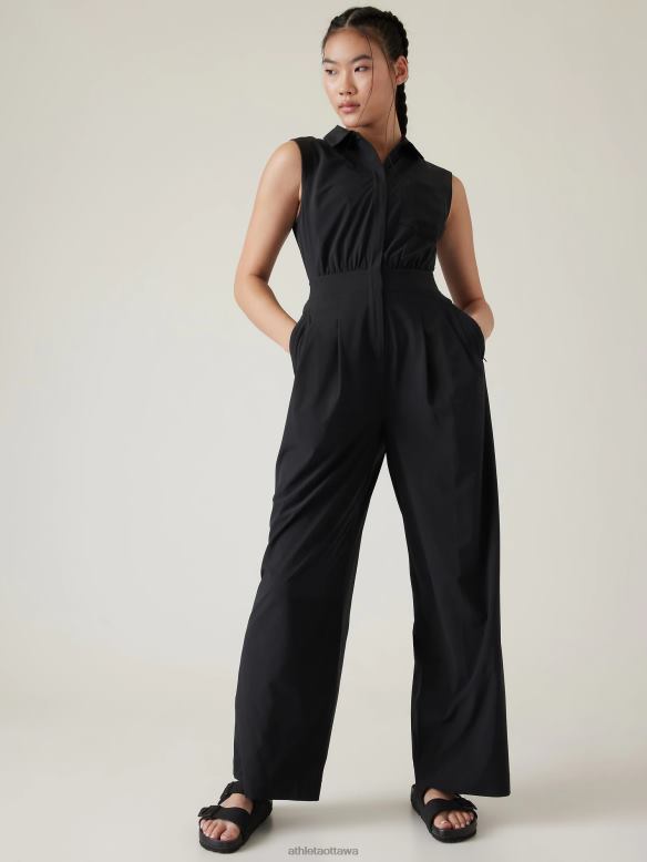 Athleta Brooklyn Heights Wide Leg Jumpsuit Women Black Clothing VHFL2759