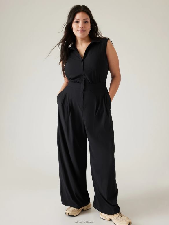 Athleta Brooklyn Heights Wide Leg Jumpsuit Women Black Clothing VHFL2759