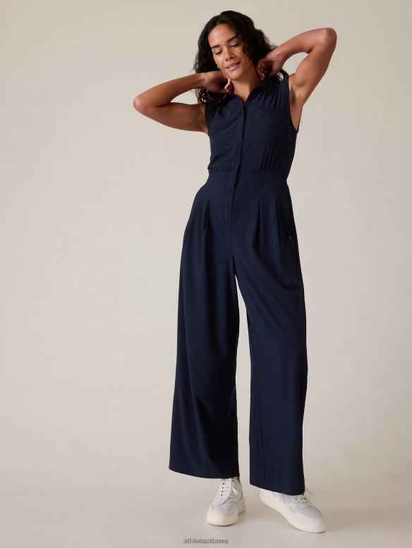 Athleta Brooklyn Heights Wide Leg Jumpsuit Women Navy Clothing VHFL2752