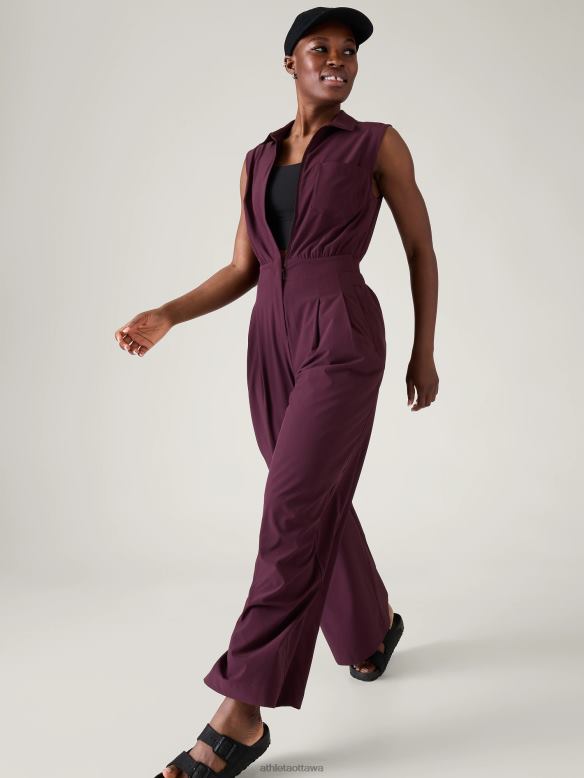 Athleta Brooklyn Heights Wide Leg Jumpsuit Women Spiced Cabernet Clothing VHFL2777