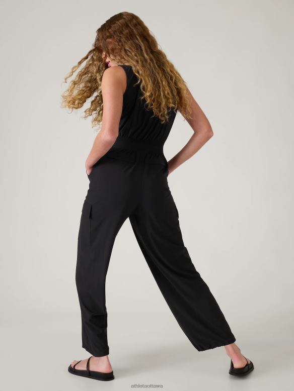 Athleta Brooklyn Utility Jumpsuit Women Black Clothing VHFL2746