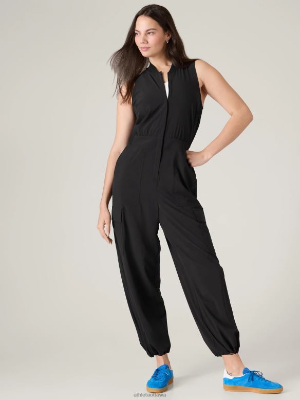 Athleta Brooklyn Utility Jumpsuit Women Black Clothing VHFL2746