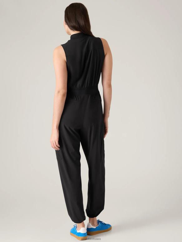 Athleta Brooklyn Utility Jumpsuit Women Black Clothing VHFL2746