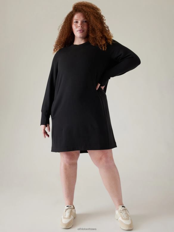 Athleta Coaster Luxe Sweatshirt Dress Women Black Clothing VHFL2774