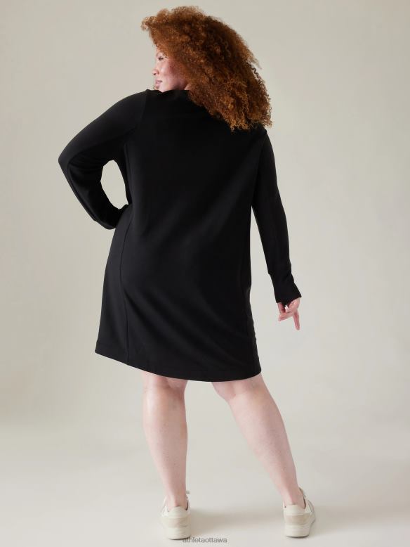 Athleta Coaster Luxe Sweatshirt Dress Women Black Clothing VHFL2774