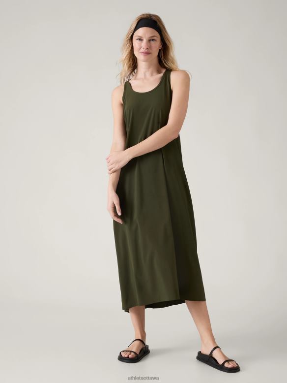 Athleta Presidio Traveler Maxi Dress Women Aspen Olive Clothing VHFL2753