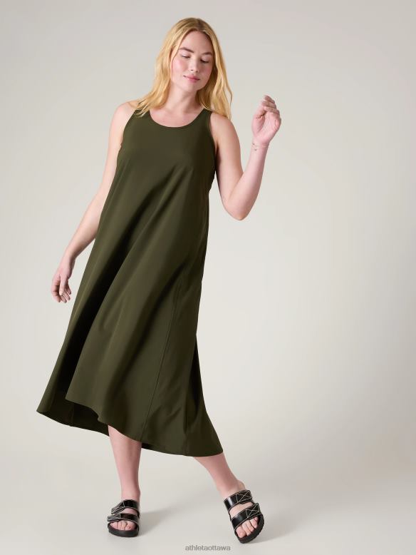 Athleta Presidio Traveler Maxi Dress Women Aspen Olive Clothing VHFL2753