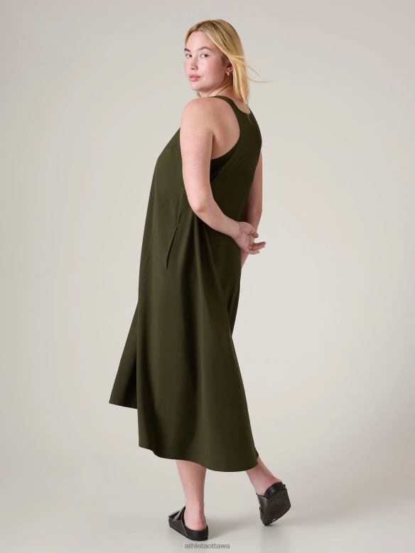 Athleta Presidio Traveler Maxi Dress Women Aspen Olive Clothing VHFL2753