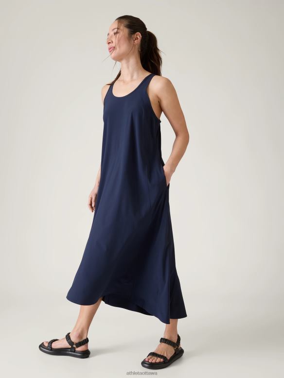 Athleta Presidio Traveler Maxi Dress Women Navy Clothing VHFL2742