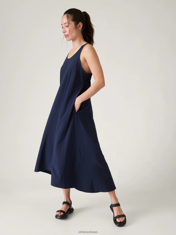 Athleta Presidio Traveler Maxi Dress Women Navy Clothing VHFL2742