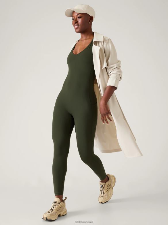 Athleta Transcend 7/8 Bodysuit Women Aspen Olive Clothing VHFL2780