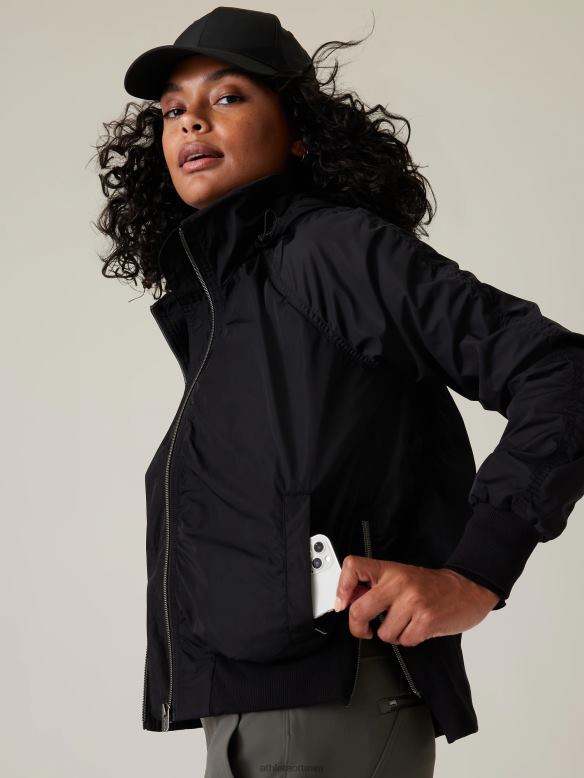 Athleta Jetset Bomber Women Black Clothing VHFL2548