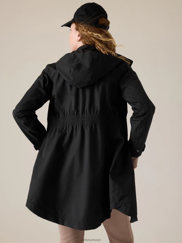 Athleta RainOut Sutro Long Trench Women Black Clothing VHFL2546