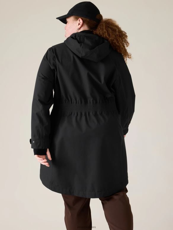 Athleta RainOut Sutro Long Trench Women Black Clothing VHFL2546