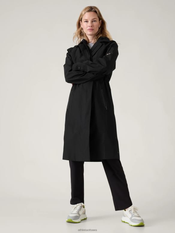 Athleta Rainout Mac Coat Women Black Clothing VHFL2570