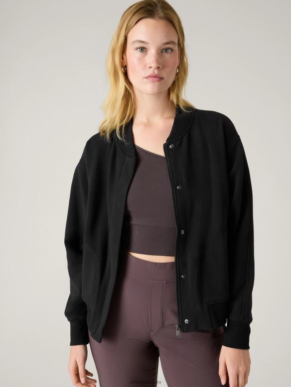 Athleta Retroplush Bomber Jacket Women Black Clothing VHFL2409