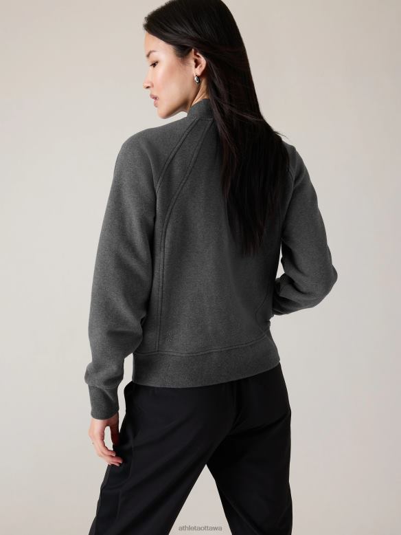 Athleta Retroplush Bomber Jacket Women Charcoal Grey Heather Clothing VHFL2585