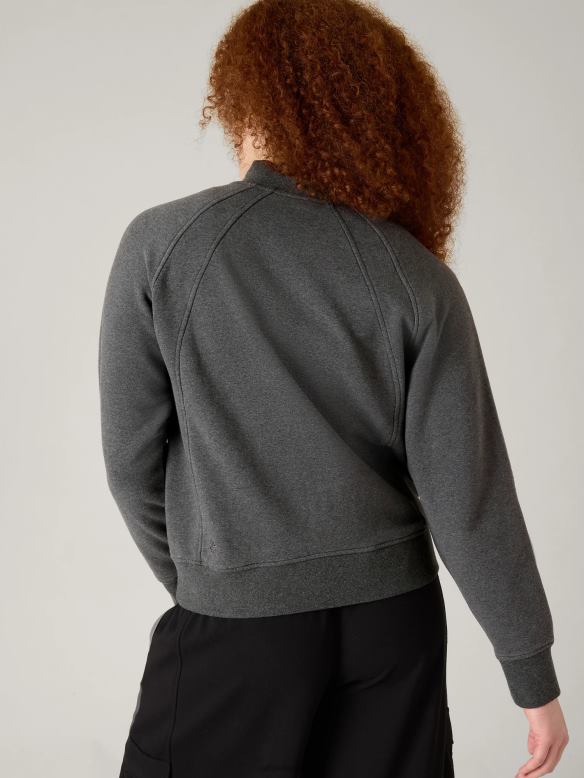 Athleta Retroplush Bomber Jacket Women Charcoal Grey Heather Clothing VHFL2585