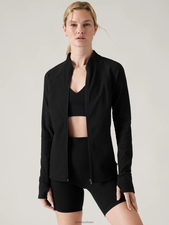 Athleta Salutation Jacket Women Black Rib Clothing VHFL2565