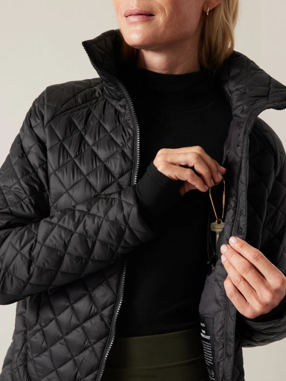 Athleta Whisper Featherless Puffer Jacket Women Black Clothing VHFL2561