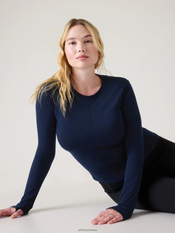 Athleta Ascent Seamless Top Women Navy Clothing VHFL2302