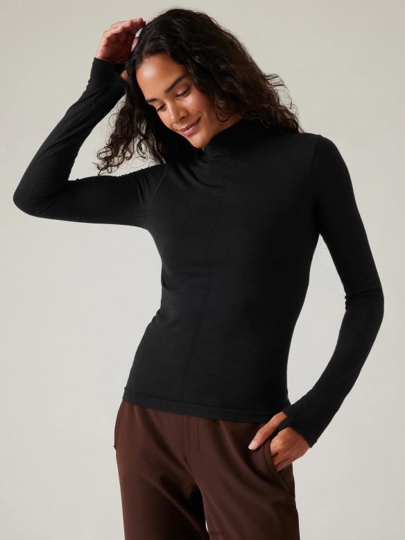 Athleta Ascent Seamless Turtleneck Women Black Clothing VHFL2529