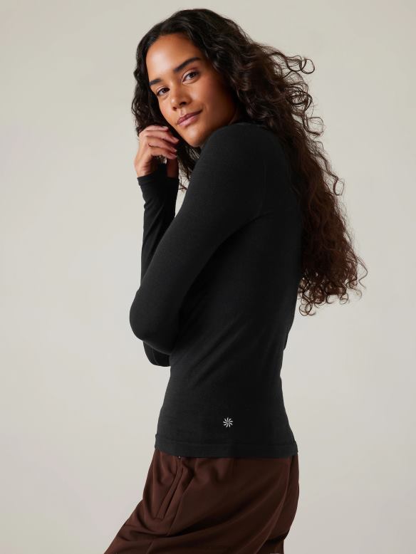 Athleta Ascent Seamless Turtleneck Women Black Clothing VHFL2529