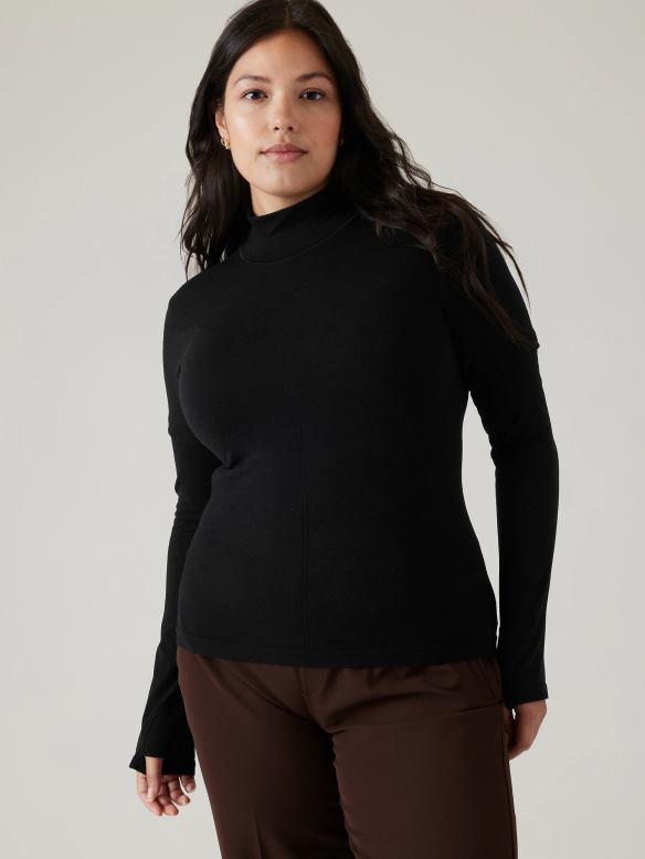 Athleta Ascent Seamless Turtleneck Women Black Clothing VHFL2529