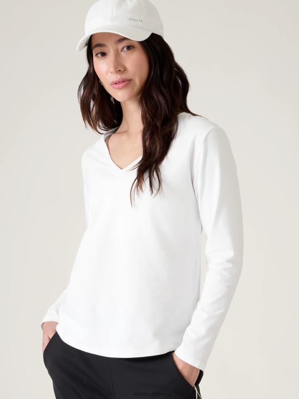 Athleta Essential V-Neck Top Women Bright White Clothing VHFL2543