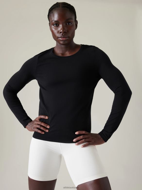 Athleta In Motion Seamless Top Women Black Clothing VHFL2262