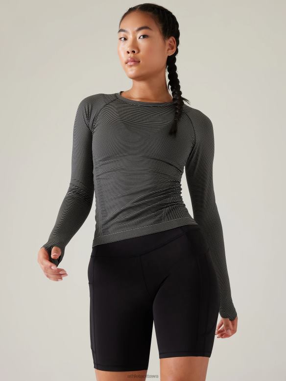 Athleta Momentum Seamless Top Women Black Mini Stripe Clothing VHFL2382