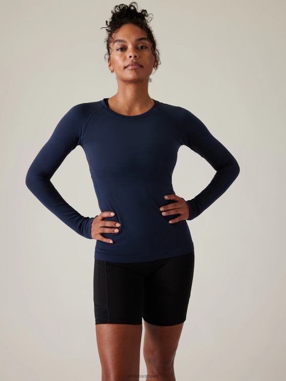 Athleta Momentum Seamless Top Women Navy Clothing VHFL2443