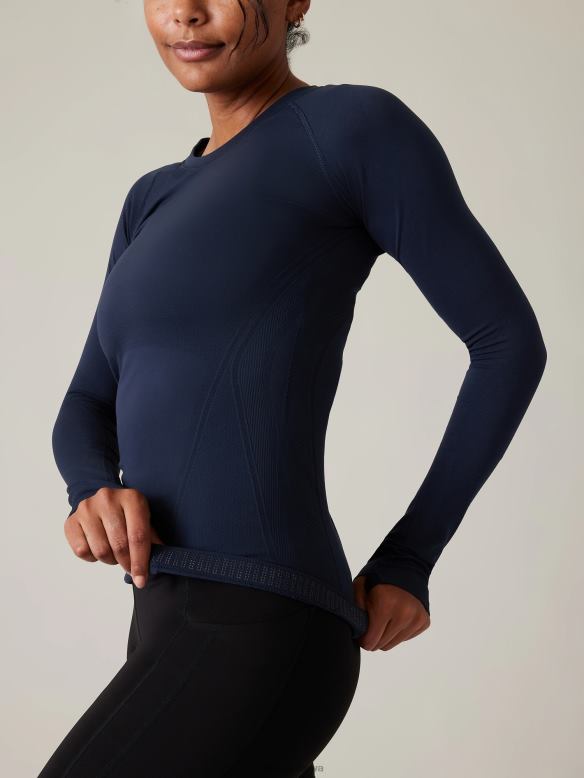 Athleta Momentum Seamless Top Women Navy Clothing VHFL2443