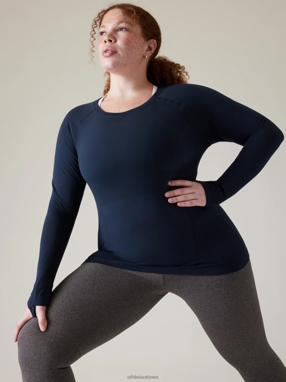 Athleta Momentum Seamless Top Women Navy Clothing VHFL2443