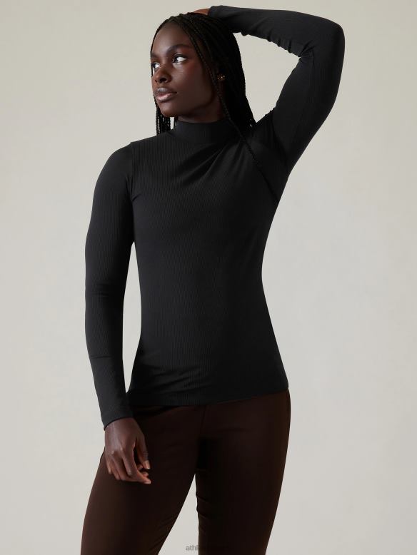 Athleta Renew Seamless Mock Neck Top Women Black Clothing VHFL2213