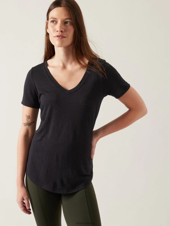 Athleta Breezy Scoop V Tee Women Black Clothing VHFL2310