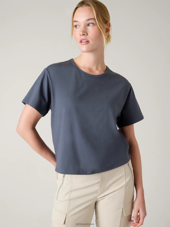 Athleta Essential Tee Women Granite Blue Clothing VHFL2446