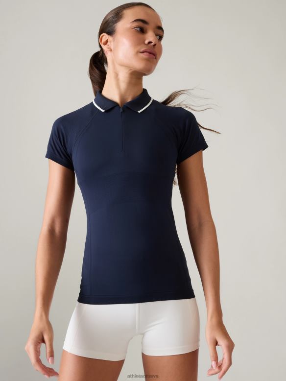 Athleta Momentum Seamless Polo Tee Women Navy Clothing VHFL2530