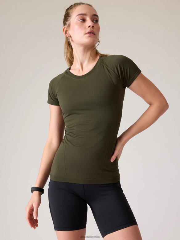 Athleta Momentum Seamless Tee Women Aspen Olive Clothing VHFL2455