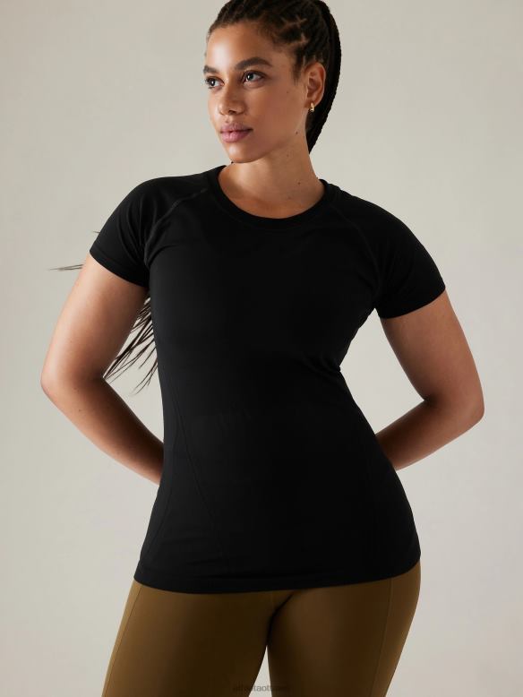 Athleta Momentum Seamless Tee Women Black Clothing VHFL2286