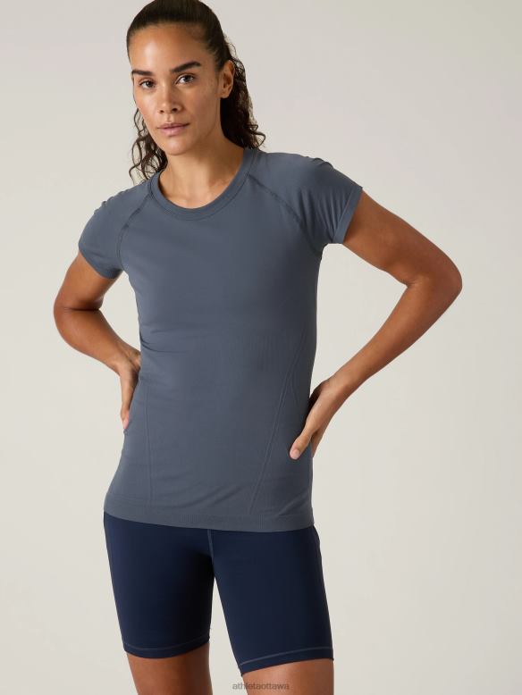 Athleta Momentum Seamless Tee Women Granite Blue Clothing VHFL2270