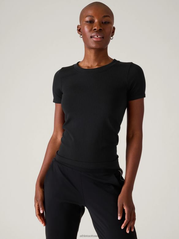 Athleta Renew Seamless Crewneck Tee Women Black Clothing VHFL2374