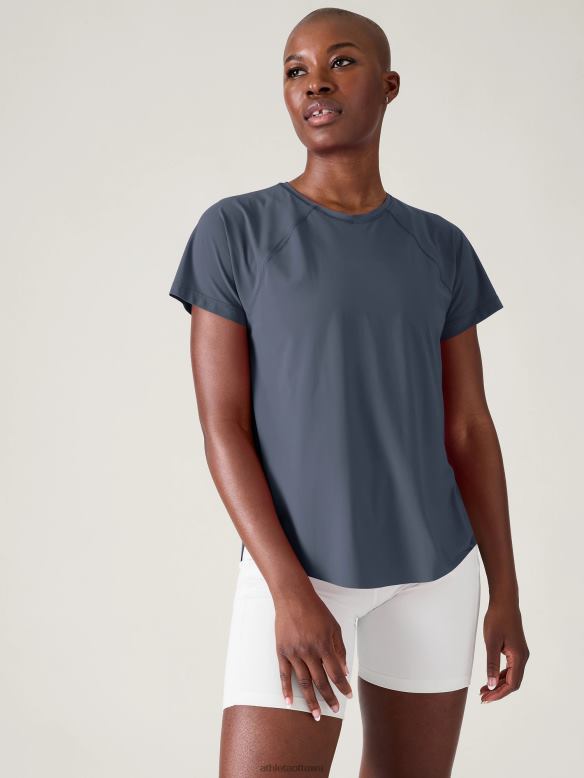 Athleta Ultimate Mesh Tee Women Granite Blue Clothing VHFL2478