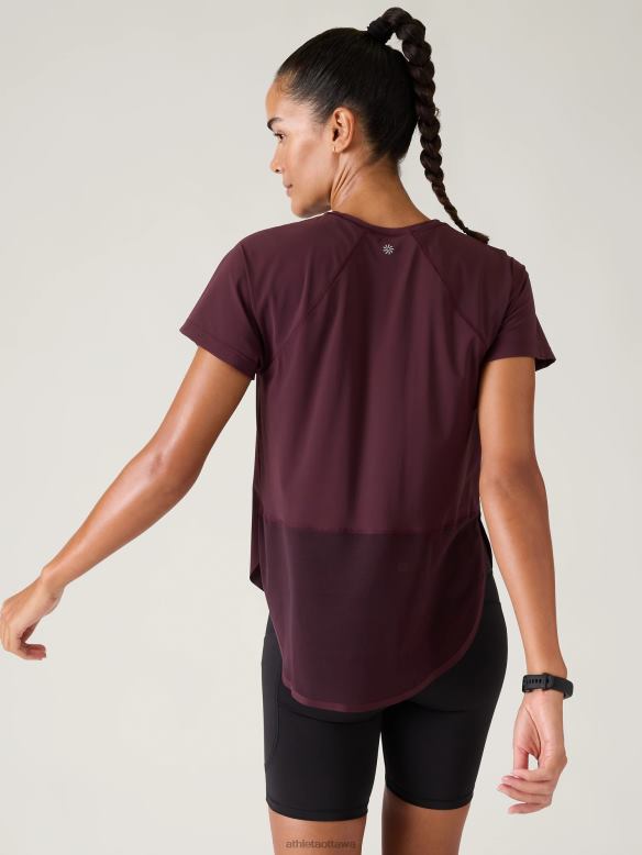 Athleta Ultimate Mesh Tee Women Spiced Cabernet Clothing VHFL2355