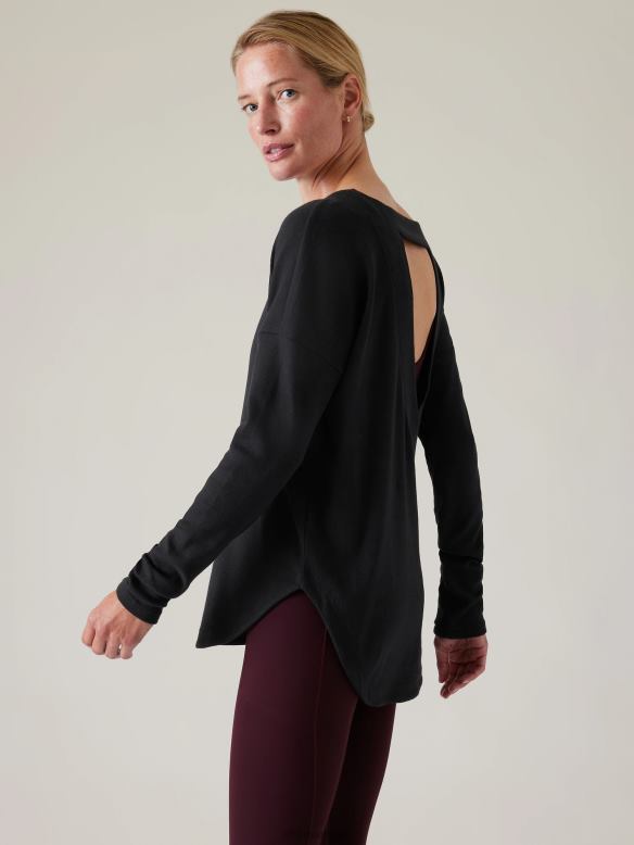 Athleta Presence Sweatshirt Women Black Clothing VHFL2271